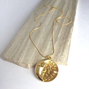 Sun & Moon Clear Stone Large Medallion Necklace